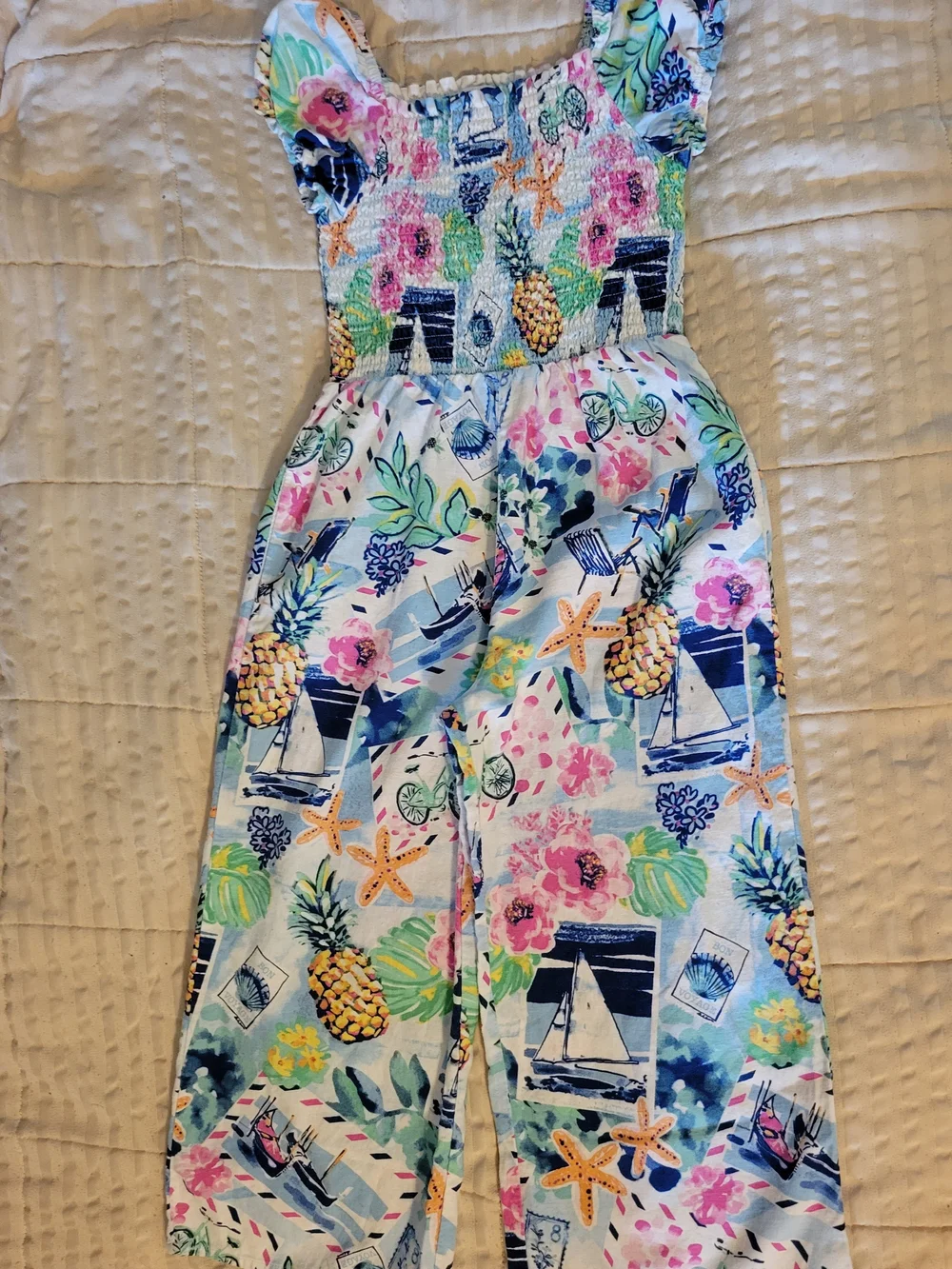 Gymboree White Multi-Color Tropical Print Jumpsuit